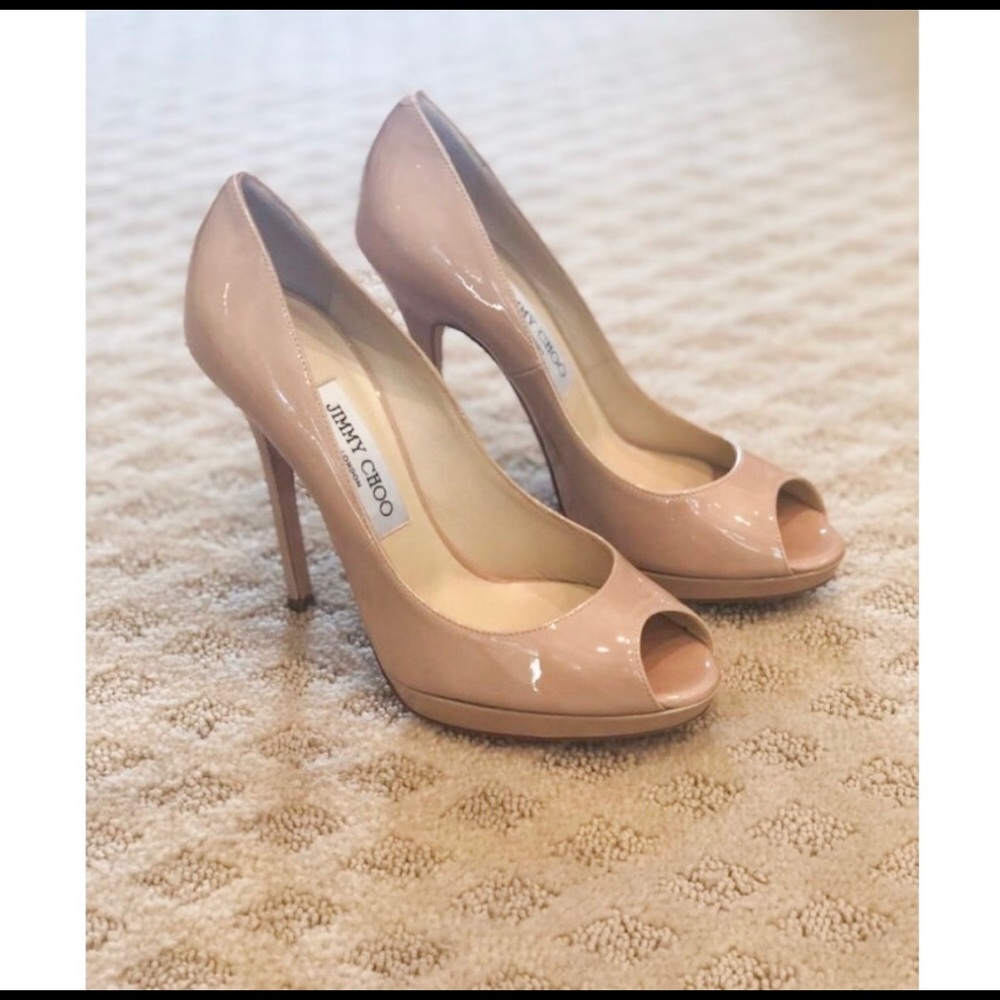Jimmy Choo Nude Patent Leather Peep-toe